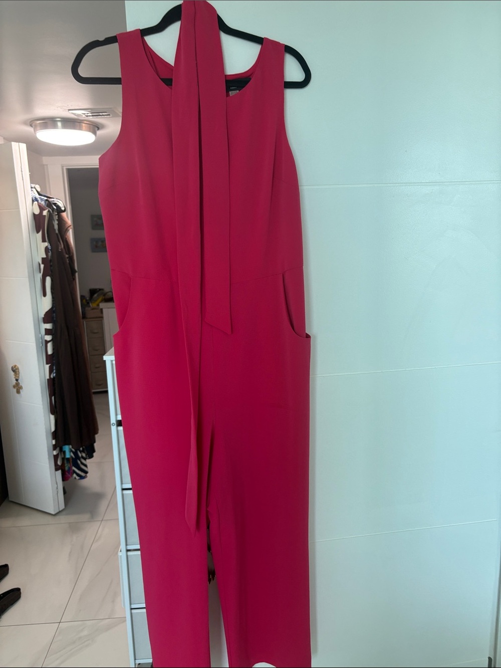 Karl Lagerfeld Sleeveless Fuchsia Tie-Neck Jumpsuit